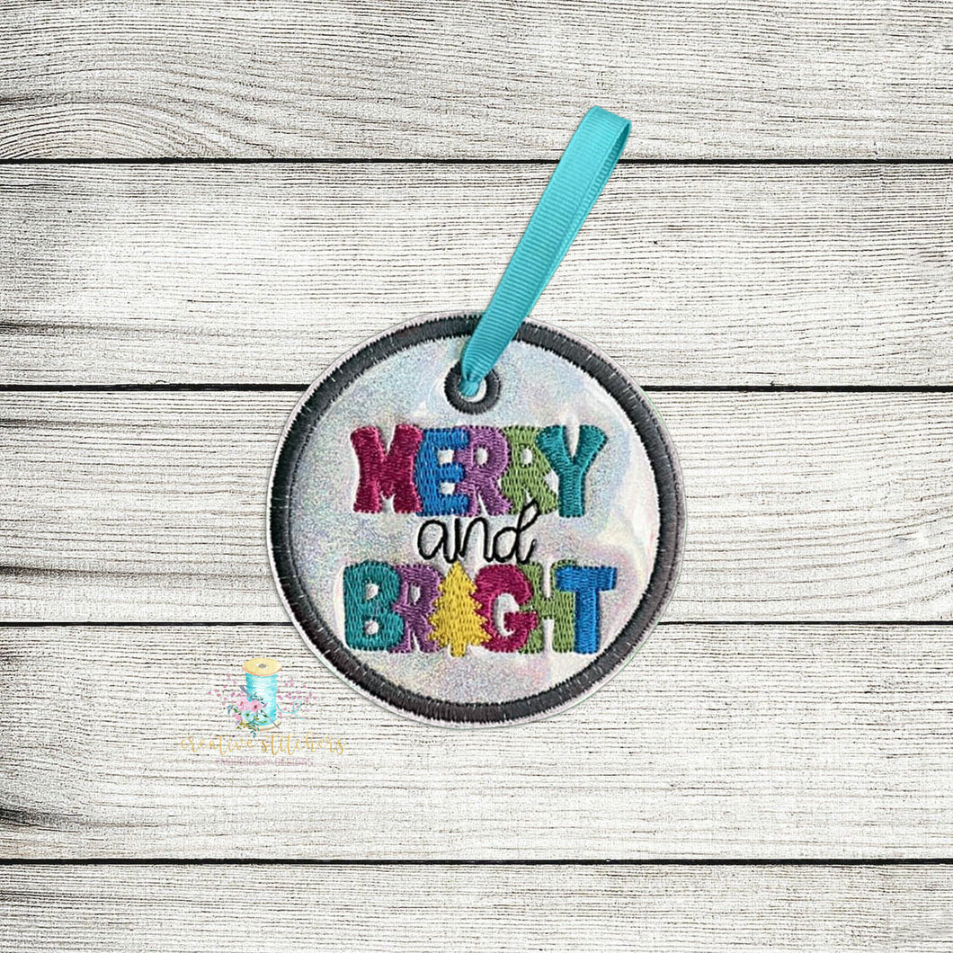 Merry and Bright Ornament Digital Embroidery Design File