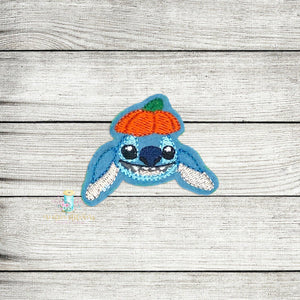 Blue Alien Pumpkin Head Feltie Digital Embroidery Design File