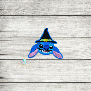 Blue Alien Witch Head Feltie Digital Embroidery Design File