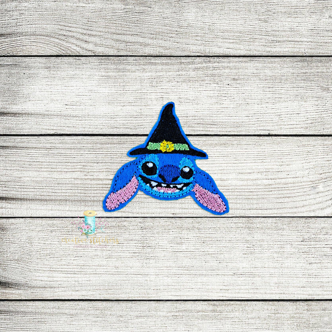 Blue Alien Witch Head Feltie Digital Embroidery Design File