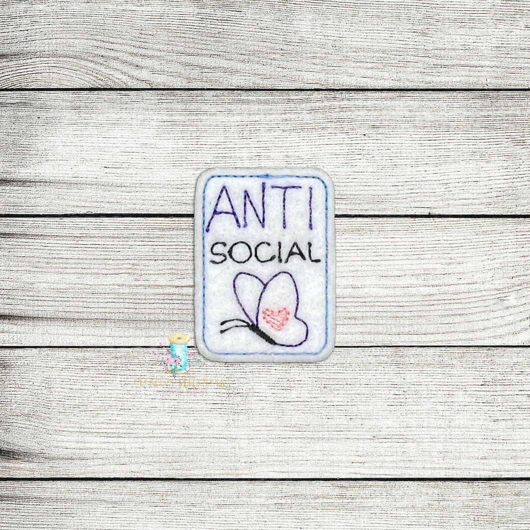 Anti Social Butterfly Feltie Digital Embroidery Design File