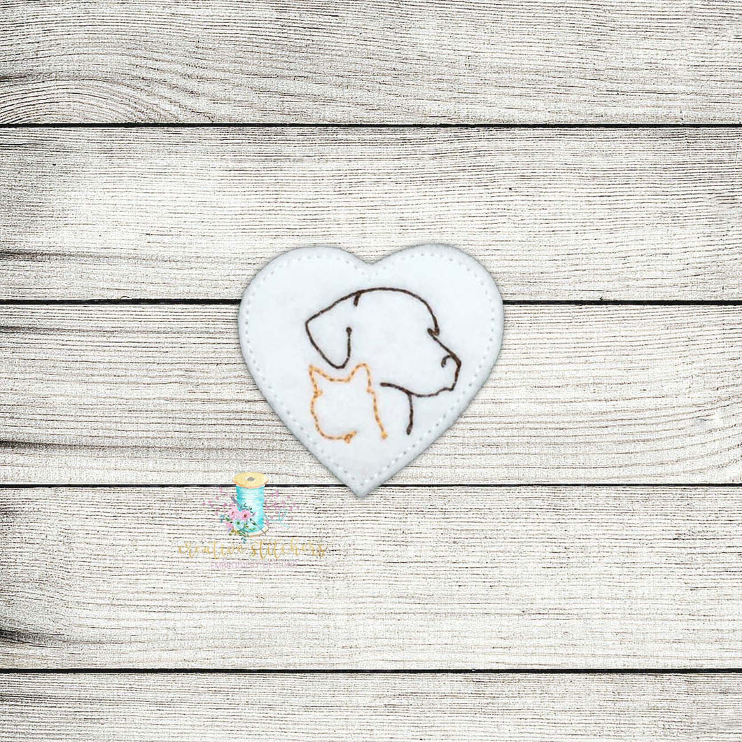 Cat and Dog Heart Digital Embroidery Design File