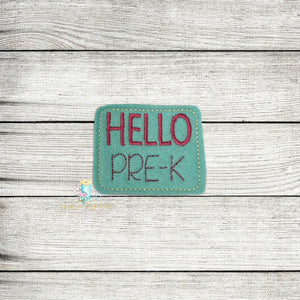 Hello PRE-K Feltie Digital Embroidery Design File