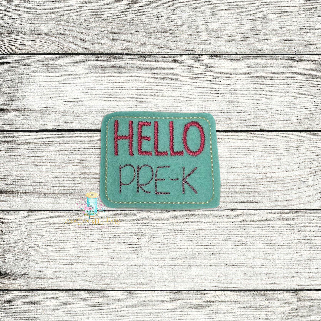 Hello PRE-K Feltie Digital Embroidery Design File