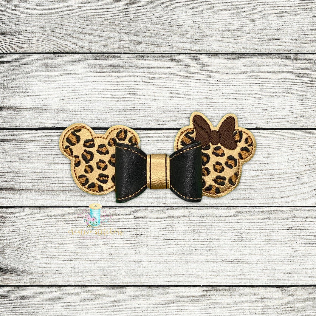 3D Mouse Leopard Bow Digital Embroidery Design File