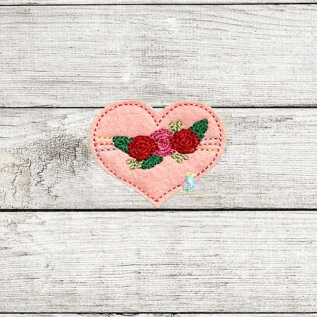 Floral Striped Heart Digital Embroidery Design File