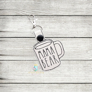 RD Mama Bear Coffee Keyfob Digital Embroidery Design File PP