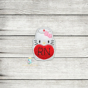 Heart Nurse Kitty Feltie Digital Embroidery Design File