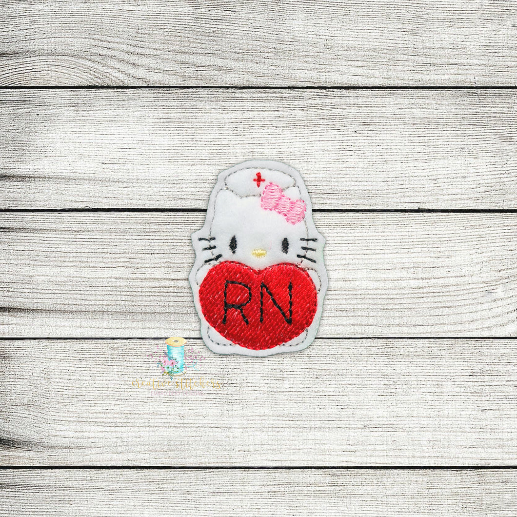 Heart Nurse Kitty Feltie Digital Embroidery Design File