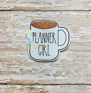 Planner Girl Mug Digital Embroidery Feltie Design File Patch