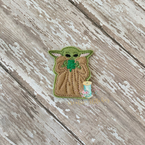 Lucky Green Alien Child  Feltie Digital Embroidery Design File Patch