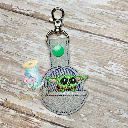 Child in Flying Saucer Key Fob Key Chain Digital Embroidery Design File Patch