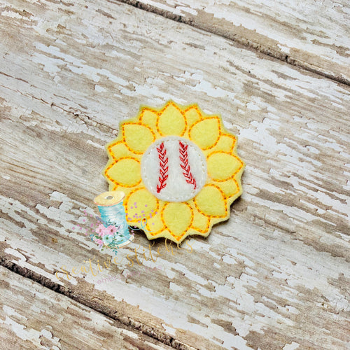 Sunflower Baseball Feltie Digital Embroidery Design File Patch
