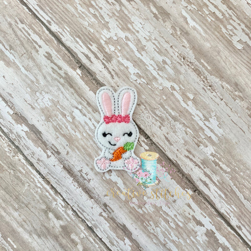 Bobbie Bunny With Carrot  Feltie Digital Embroidery Design File Patch