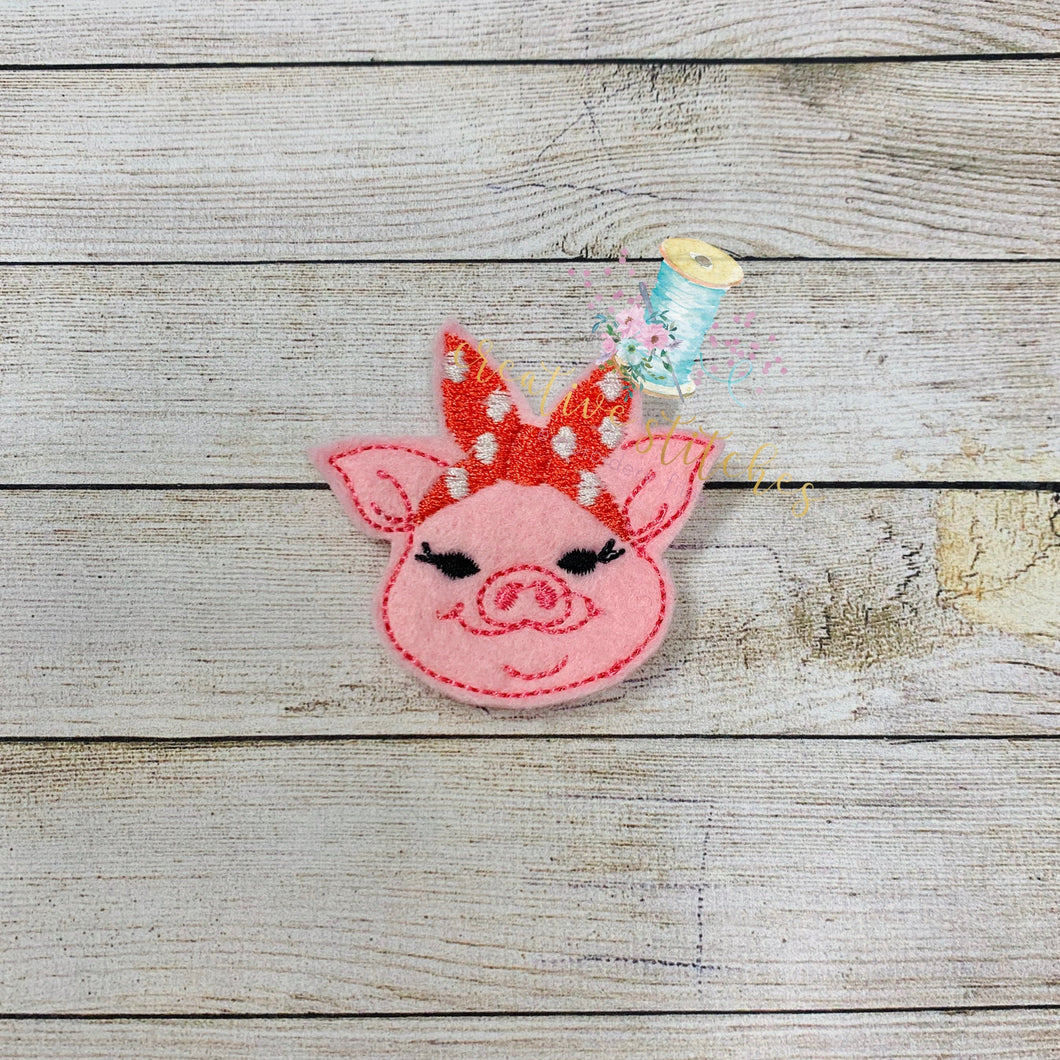 Bandanna Pig Head Feltie Digital Embroidery Design File Patch