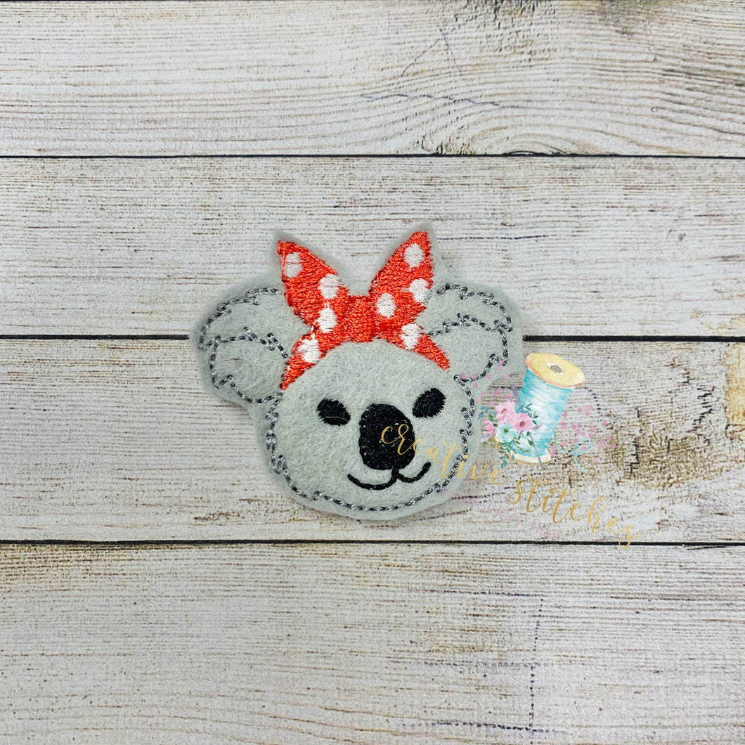 Bandanna Koala Head Feltie Digital Embroidery Design File Patch