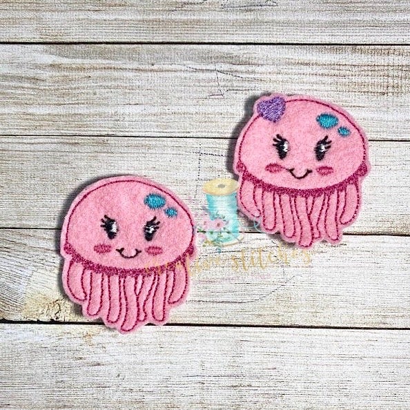 Happy Jellyfish Feltie Digital Embroidery Design File Patch