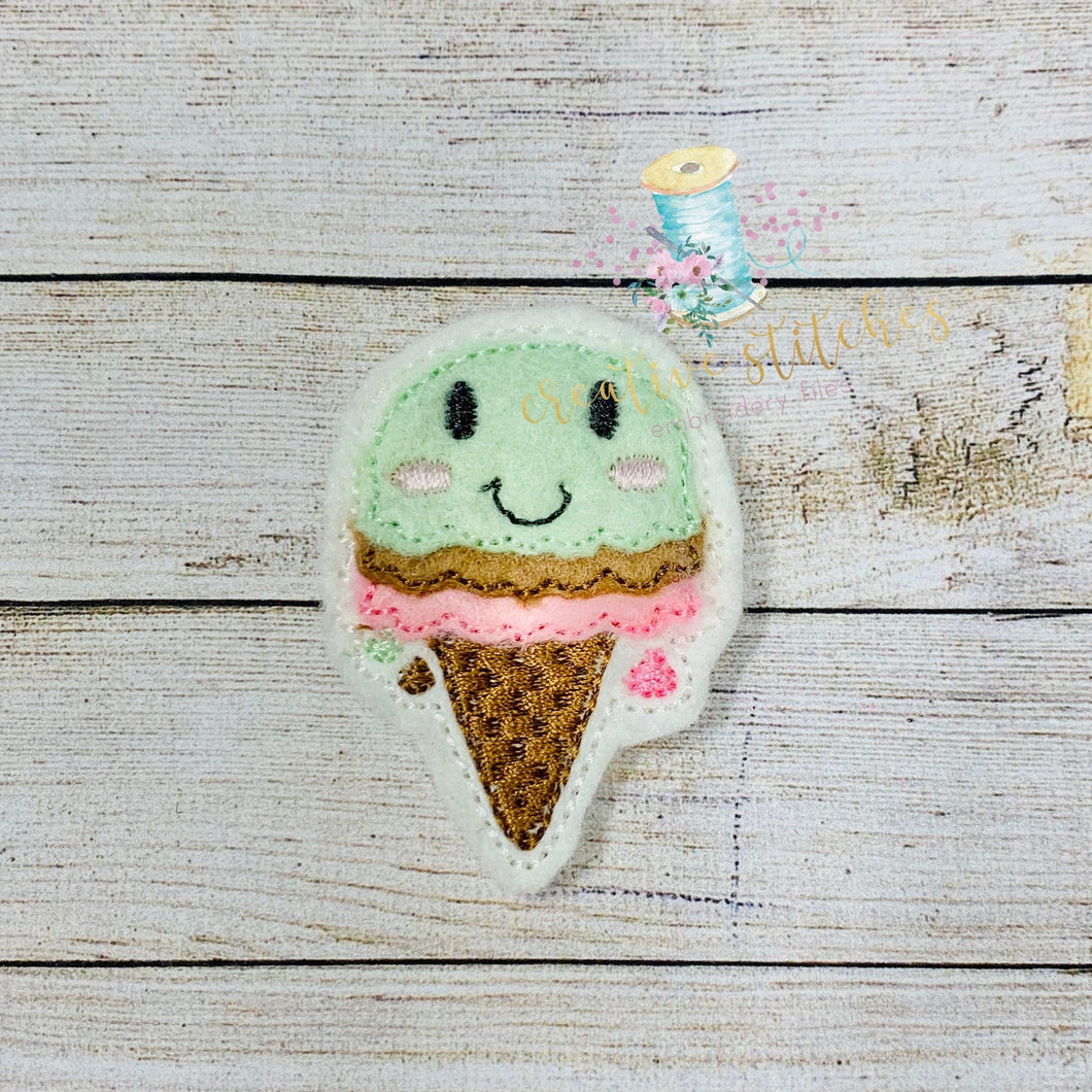 Triple Scoop Cone Feltie Digital Embroidery Design File Patch