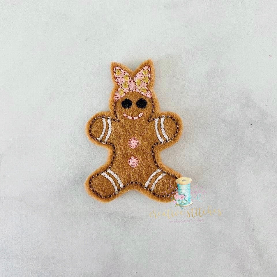 Bandanna Bow Gingerbread Girl Digital Embroidery Feltie Design File Patch