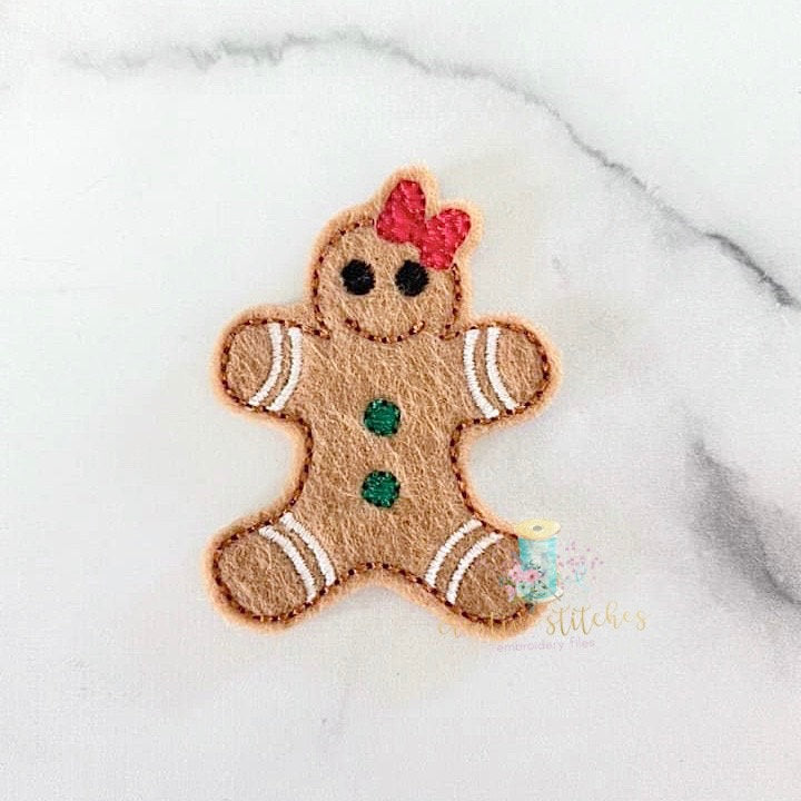 Gingerbread Girl With Bow Digital Embroidery Feltie Design File Patch