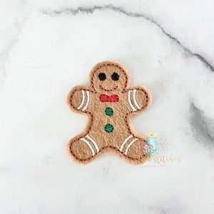 Gingerbread Man With Bow Tie Digital Embroidery Feltie Design File Patch