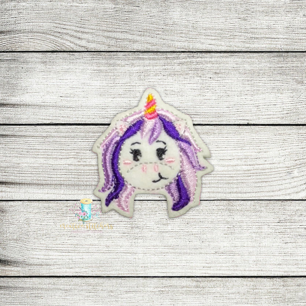 Unicorn Curly Head Feltie Embroidery Design File